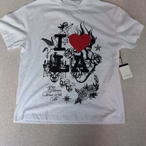 Lifted Anchors Mens White Oversized I Love LA shirt XL